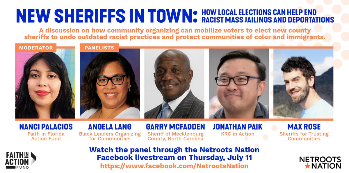 Are you attending <a href="/Netroots_Nation/">Netroots Nation</a> this year? Learn how local elections can help end mass jailings and deportations at the New Sheriffs in Town Panel Discussion. RSVP here: facebook.com/events/4876168… #NN19