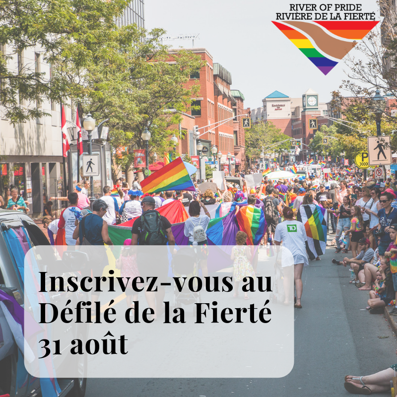 Les inscriptions pour la parade de la fierté sont ouvertes ! Veuillez remplir le formulaire ci-dessous pour y inscrire votre groupe. Pour plus d'informations, visitez rivieredelafierte.com ou contactez-nous par courriel.
Formulaire d'inscription ➡️ bit.ly/30k3CQT