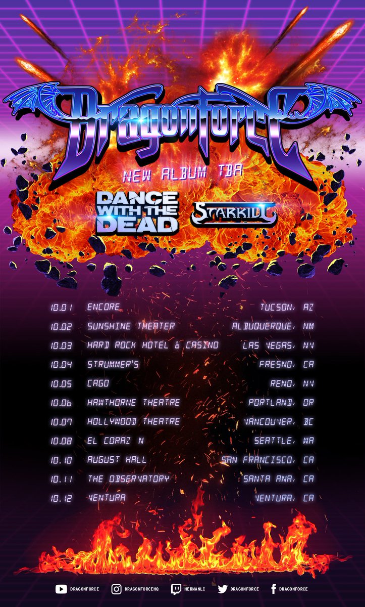 Starkill (@starkillband) on Twitter photo Very excited to announce we will be supporting <a href="/DragonForce/">DragonForce</a> along with <a href="/DWTDmusic/">DANCE WITH THE DEAD</a> in October!
Tickets on sale this Friday at 10am local time! Very excited to announce we will be supporting <a href="/DragonForce/">DragonForce</a> along with <a href="/DWTDmusic/">DANCE WITH THE DEAD</a> in October!
Tickets on sale this Friday at 10am local time!