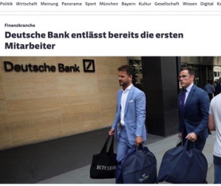 Patrick Lowry (@patrick_lowry_) on Twitter photo The moment you’re laid off from <a href="/DeutscheBank/">Deutsche Bank</a> and carry your belongings out in a #Bitcoin bag
Long Bitcoin, Short Banks! The moment you’re laid off from <a href="/DeutscheBank/">Deutsche Bank</a> and carry your belongings out in a #Bitcoin bag
Long Bitcoin, Short Banks!