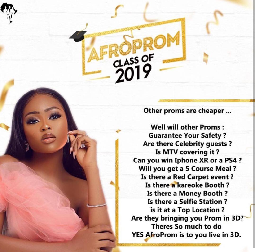 GbemiDennis's tweet photo. I lie to you not, if it's not AfroPromNG, it may likely be a scam.
How will you know?
No:
- Guaranteed security
- Celebrity guests
- 5 Course Meal
- iPhone XR or PS4
Etc
Don't let them deceive you, get your #AfroPromFlashSales tickets >> https://t.co/fyFkn2dUAx under 24 Hours. https://t.co/s6DPQhWiFX