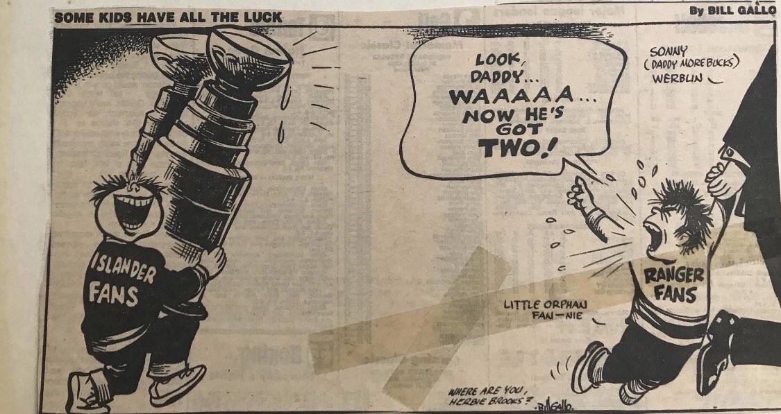 RealIslesICENET's tweet photo. Cartoon from the Daily News after the #isles won their second straight #stanleycup in 1981. #nyi #lgi #islandersclassics #hockeymagazines #oldtimehockey #islanders #nyislanders https://t.co/avc48WAU65