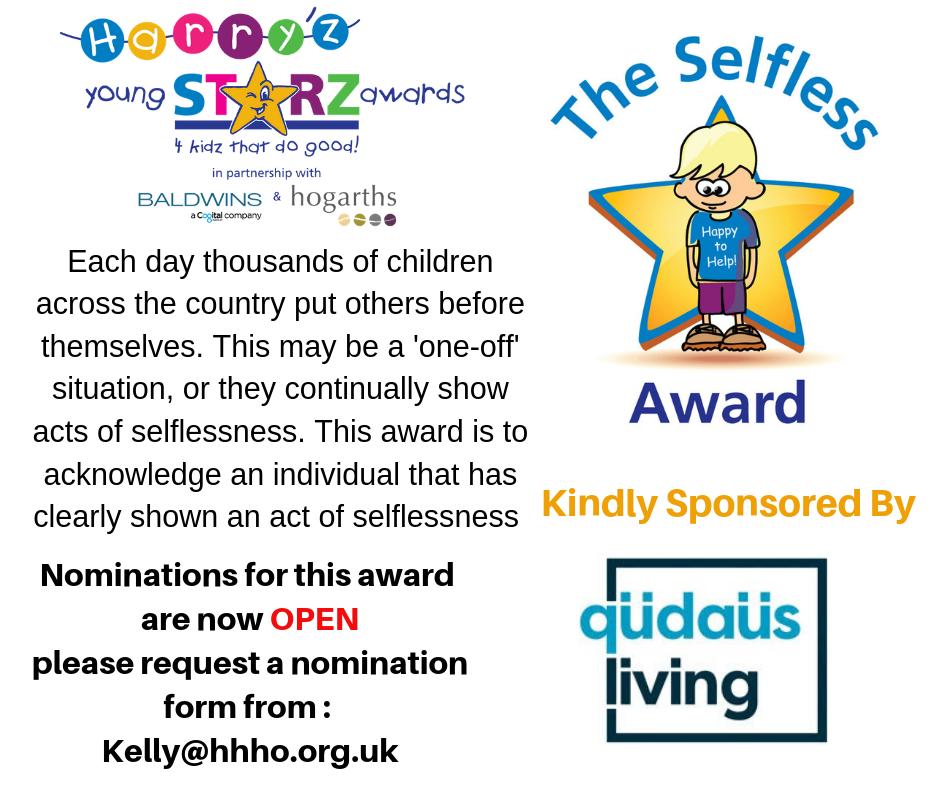 harry_moseley's tweet photo. It's month 4 of HHHO #HarryzYoungStarz Awards where each month we have a different category to recognise 'Kids that do good' . Thanks to @qudausliving this month we are on the hunt our 'selfless' winner. Want to nominate?  email kelly@hhho.org.uk for a nomination pack......... https://t.co/FwQKfSoUu5