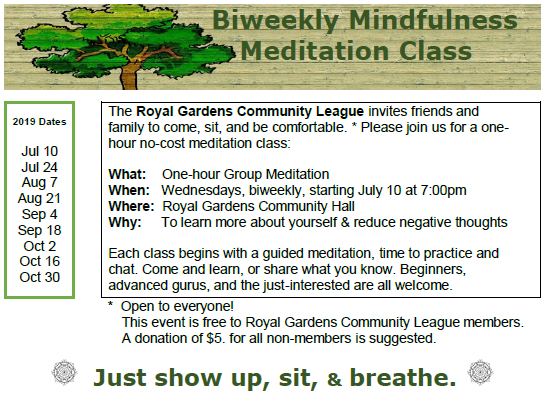Need a little more #peace? Come #meditate with us at Royal Gardens for some #calm #selfcare this Wednesday.