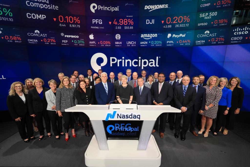principal's tweet photo. This morning Principal marked the completion of the Wells Fargo Institutional Retirement &amp; Trust acquisition by ringing the opening bell at @Nasdaq https://t.co/qYserTdYZE