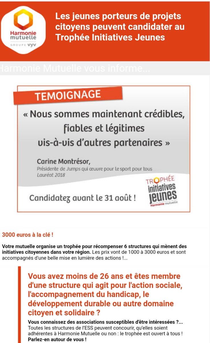 #TropheeInitiativesJeunes <a href="/hmutuelle/">Harmonie Mutuelle</a> Vous y avez pensé mais vous avez manqué de temps pour candidater. Pas de panique 🙃🙂➡️ 31/08/19 vous avez encore tout l'été pour vous y préparer !
Alors go go go #jeunessesolidaire #Citoyenneté #engagement