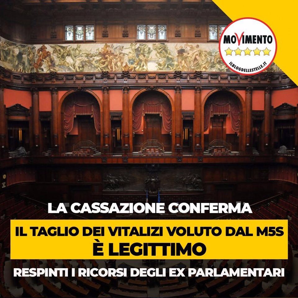 FMollame's tweet photo. La Corte di Cassazione ha bocciato il ricorso degli ex parlamentari che volevano tenersi ancora questo iniquo privilegio. 
Ci dicevano che sarebbe stato impossibile ma ancora una volta i fatti ci danno ragione. 
@M5S_Senato @Mov5Stelle 

#SeLoDiciamoLoFacciamo #ByeByeVitalizi https://t.co/MD6I4AydR9