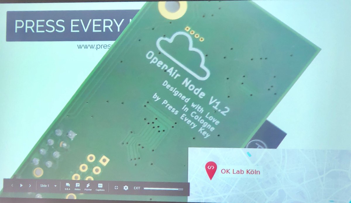 codeforcologne's tweet photo. .@a2800276 stellt den neuen #OpenAirNode ver1.2 vor; jetzt mit #WiFi , #bluetooth und #LoRa; Prozessor hat #superheftig power; neue #connectoren auf dem Board https://t.co/vQdD032s3l