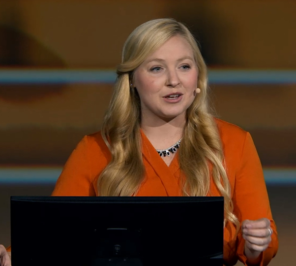 MyGeodorable's tweet photo. Madeline's kimono style striking orange top continues the strong colors seen at the conference so far, and the heirloom necklace adds a wonderful accentuation at the neckline #fashionofwhere #ESRIUC2019 https://t.co/TEfqU5Crge