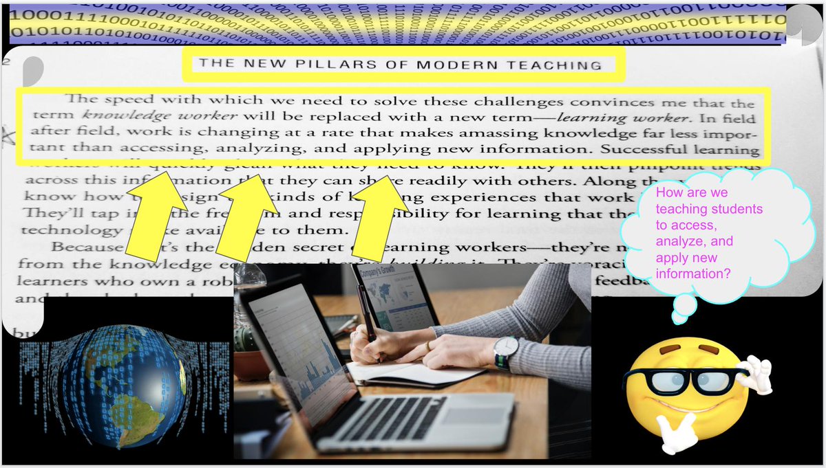 Book Study- The New Pillars of Modern Teaching 
At the rate jobs are changing due to technological advancements, it is crucial to teach students how to access, analyze, and apply new information. What does this look like in your classroom? @LEISDDigLearn 
#Loboslearn #BookSnaps