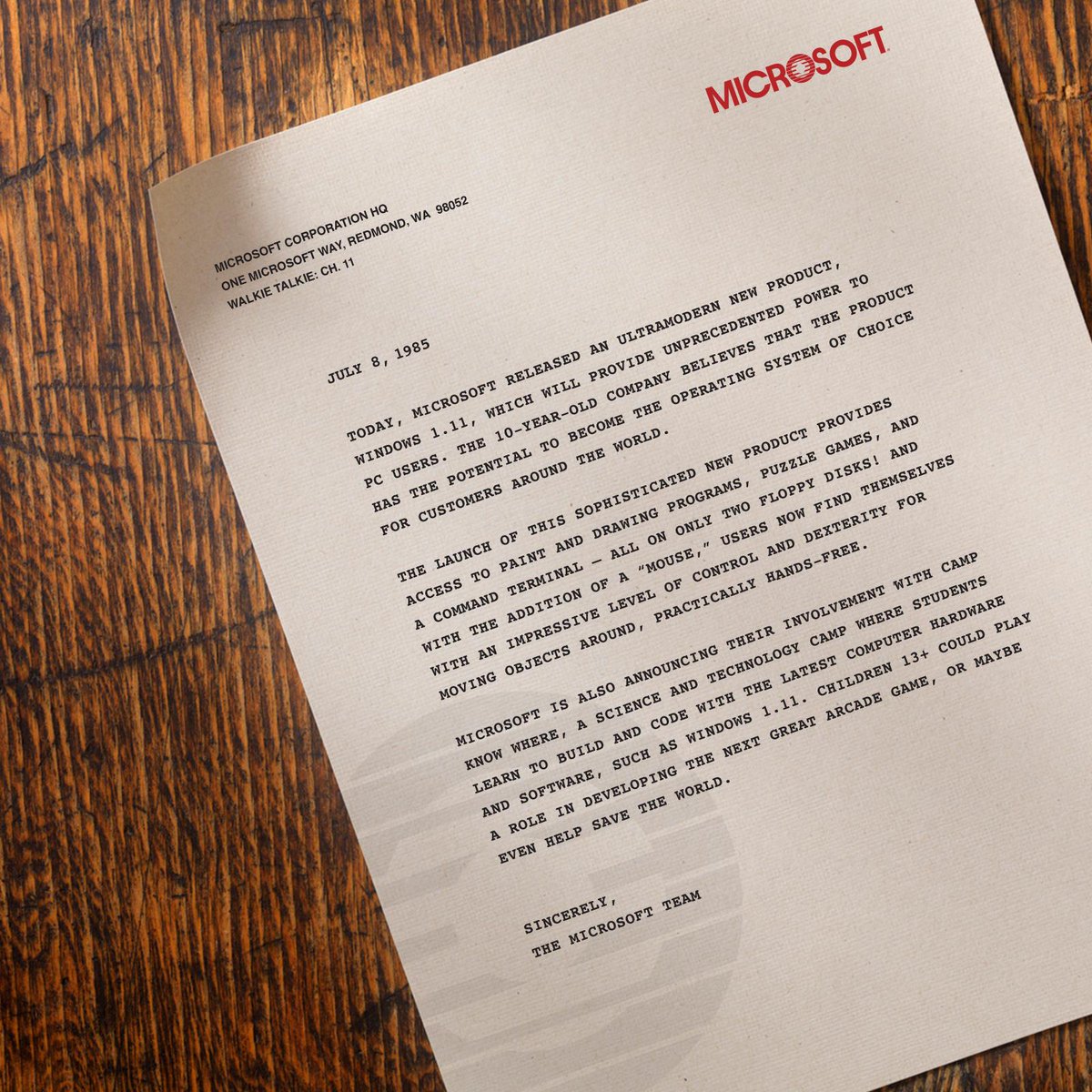 Windows's tweet image. You cracked the code! Learn about coding and computers at Camp Know Where this summer, and now get your hands on Windows 1.11… beta-tested by Suzie. msft.social/HVW0W4 #StrangerThings3