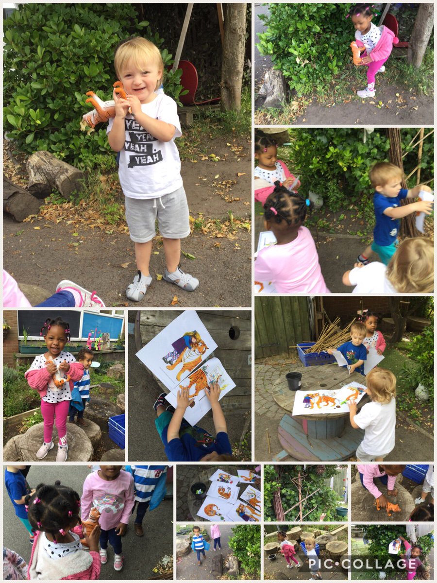 MrsHopkins65's tweet photo. The tiger who came to Forest school - pre nursery today sequencing the story, find the tiger 🐯 we even had time to play on the tyre swing. https://t.co/uXkoGrTTv6
