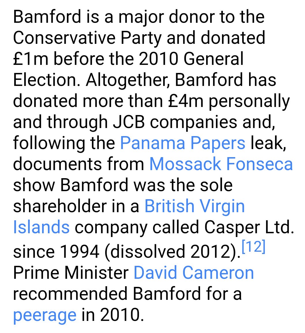 Sir Anthony Bamford, Tory donor, friend of Blair, BigEars and Hague, and JCB boss, also loaned money to Jeffrey Archer, one of Harvey Proctor's shirt shop donors. He is one of several on the list with links to children's charities. https://www.dailymail.co.uk/news/article-1286015/Why-950m-digger-king-Tory-donors-peerage-bulldozed.html#ixzz4Q5qIBQfr