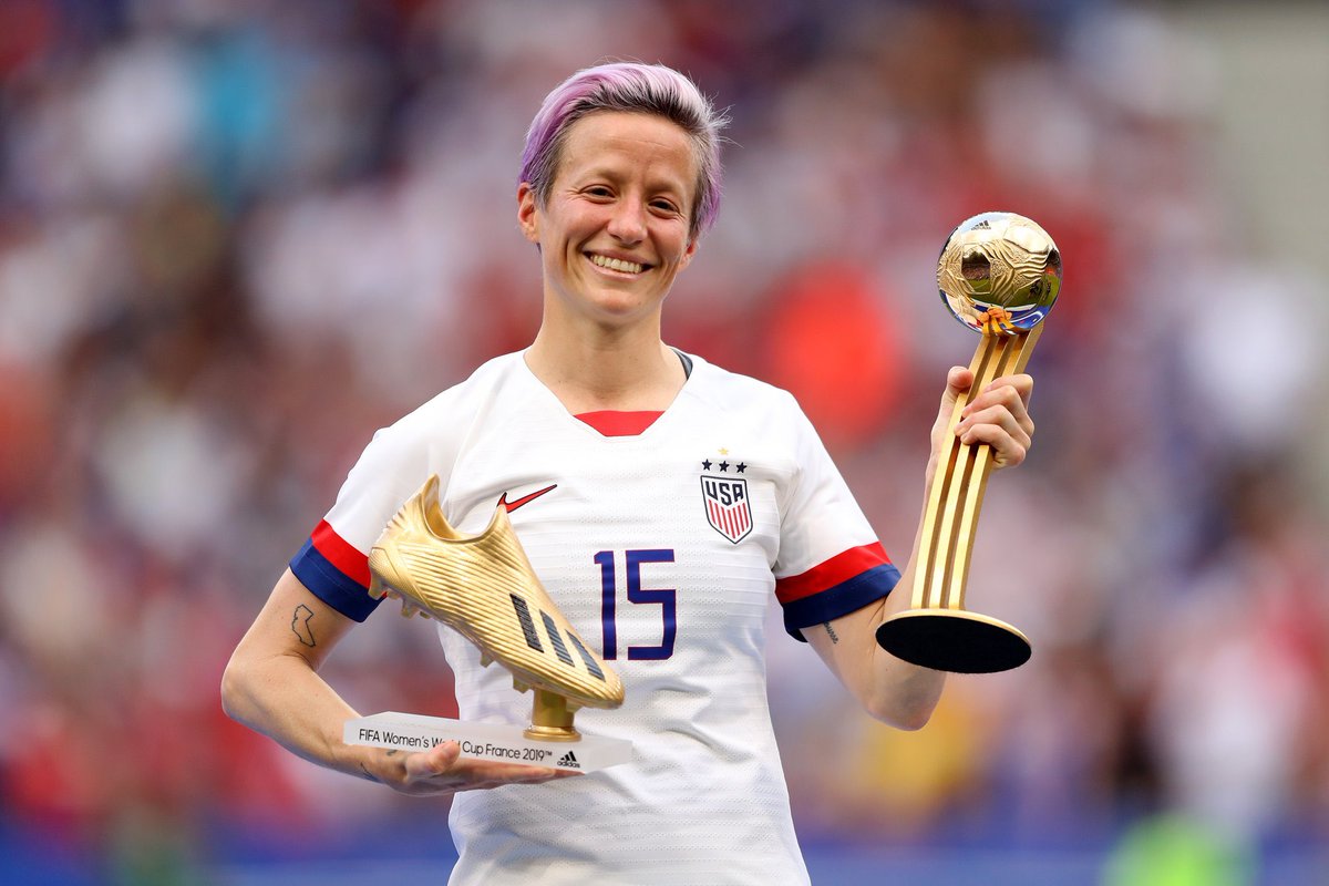 WooSoccer's tweet photo. 🙋🏽‍♀️🙋🏼‍♂️ hey coach can I change my jersey number to 15 #GoldenBall #GoldenBoot @mPinoe is a national hero! https://t.co/jwhDQx2MvN
