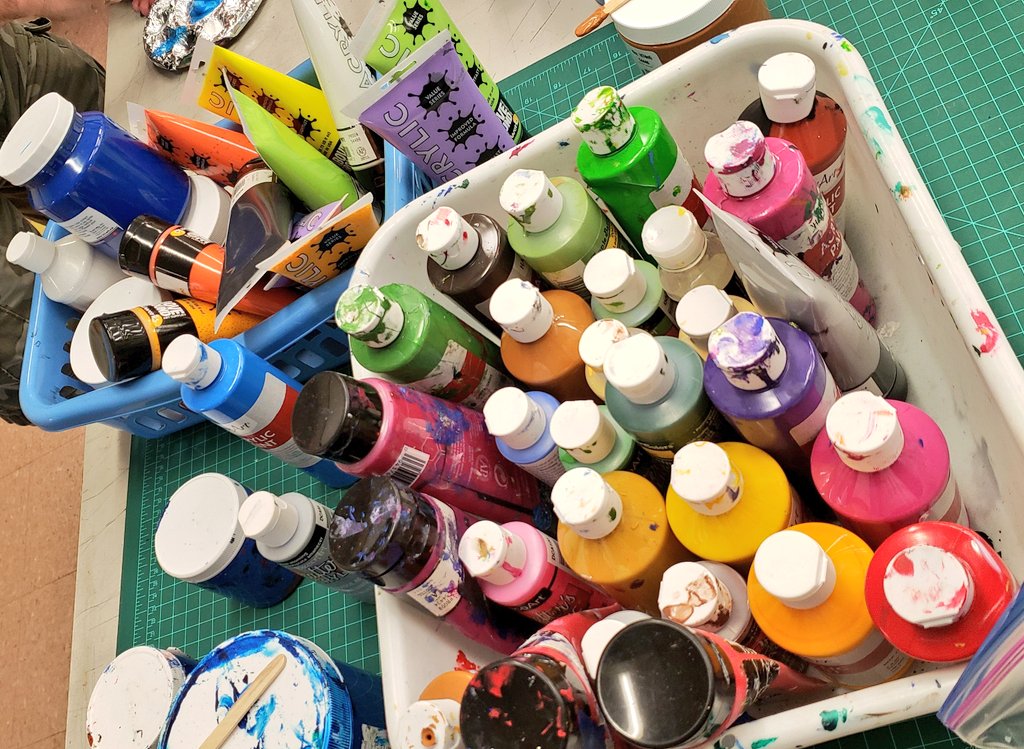 Day 3 sneak peek... getting messy with watercolour and acrylics! #RaiseYourAQ #NotYourAverageAQ #VisualArtsAQ #Painting #Watercolour #Acrylic #MakersGonnaMake @Miranda_Blazey @YorkUedPL