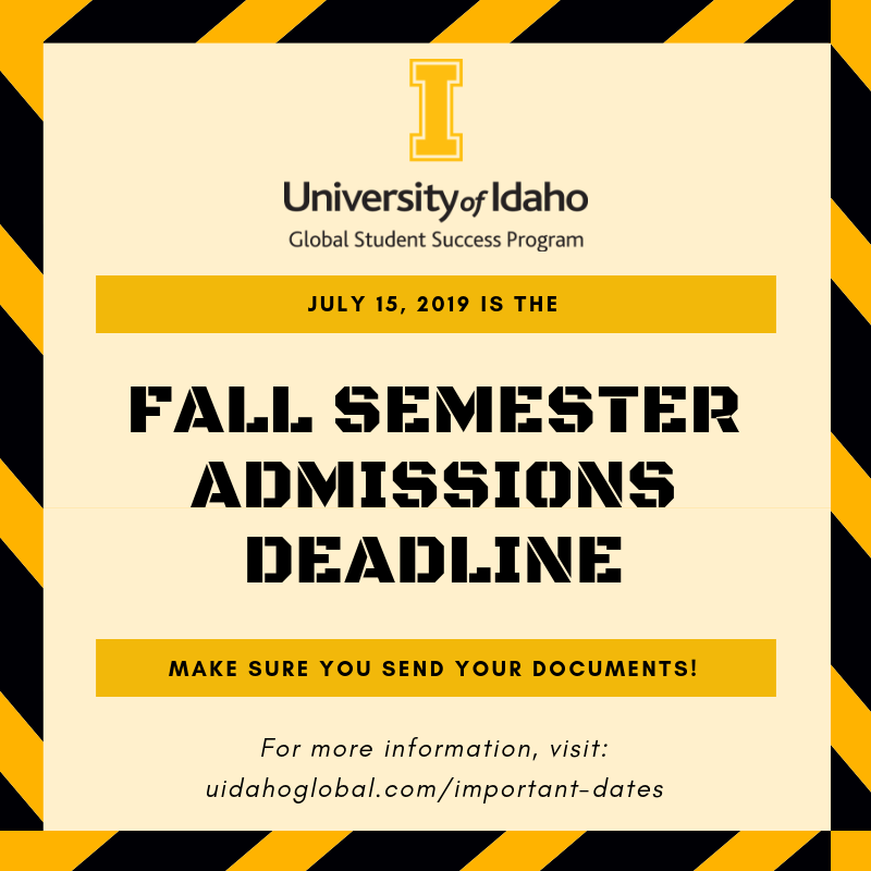 uidahoglobal's tweet photo. Have you submitted your application and supporting documents to the U of I GSSP? Nect Monday, July 15th is the deadline to send your documents and start your journey this fall! For more information, please visit: https://t.co/w1wNh3k50b https://t.co/A0mRa6u7O6