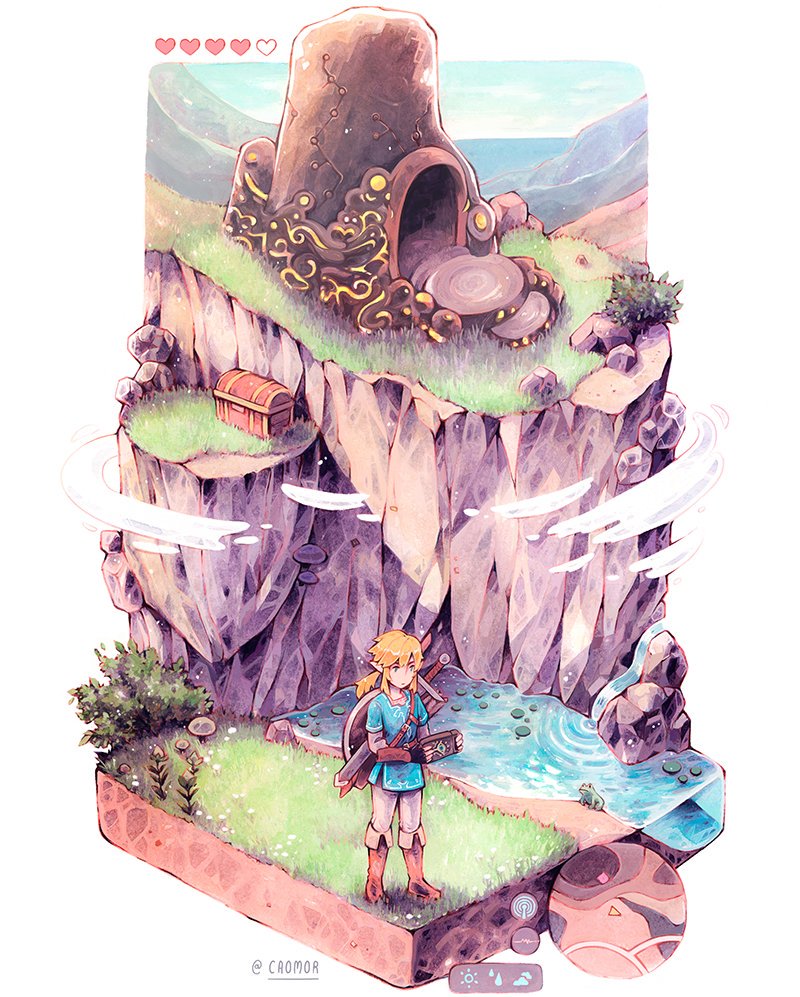 link 1boy grass blonde hair weapon boots sword pointy ears  illustration images