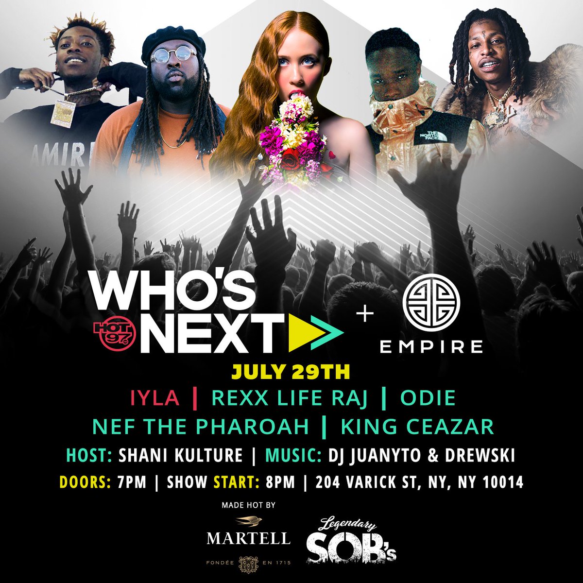 MEDIA ALERT - Sign up for media credentials for HOT 97's JULY WHO'S NEXT SHOWCASE featuring <a href="/iylablue/">iyla</a>, @rexxliferaj, <a href="/odiexyz/">ODIE</a>, @nefthepharoah and King Ceazar!  Taking place Monday, July 29th at <a href="/SOBs/">SOBs</a>!