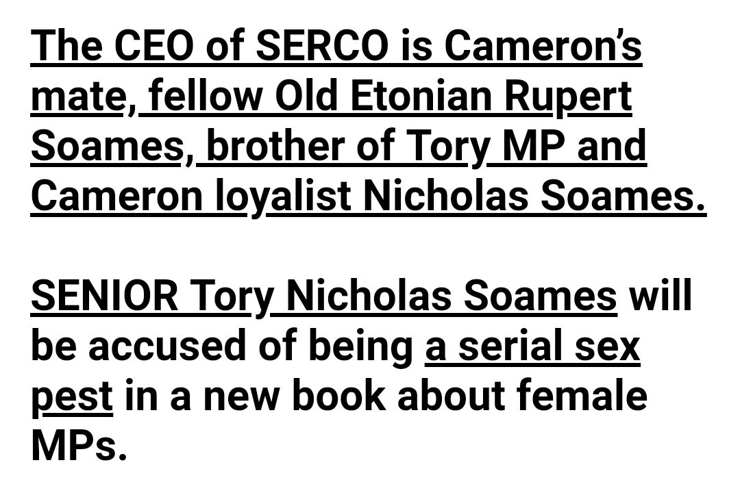 Next up: Churchill grandson and Serco CEO Rupert Soames, brother of Wardrobe-with-Little-Key Nicholas Soames, a Harvey Proctor supporter. Nicholas warned Lady Diana to stop meddling in a controversy over landmines. He and Boateng are directors at Aegis.  https://twitter.com/ciabaudo/status/1022922166432608256?s=19