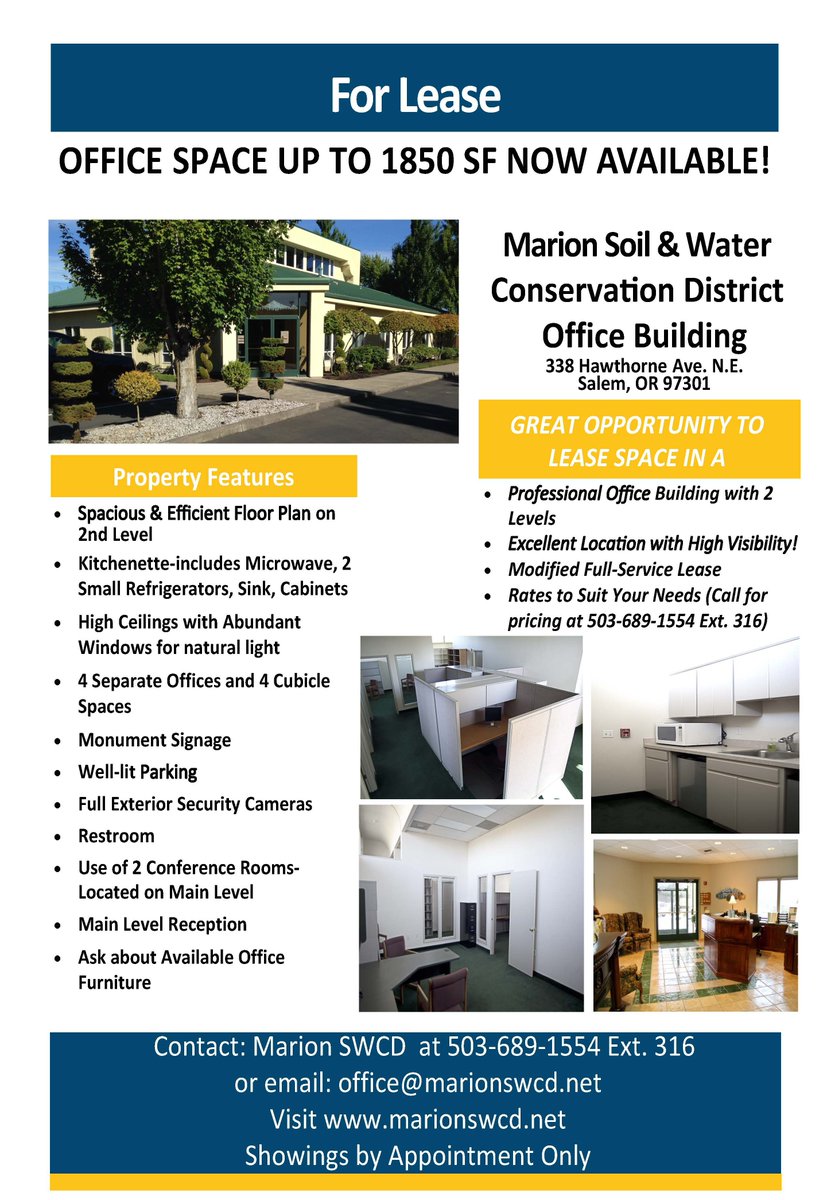 MarionSWCD's tweet photo. Office Space up to 1850 Sq. ft. now available for lease!
Don’t miss this rare opportunity to lease space in this desirable oﬃce building strategically located at 338 Hawthorne Avenue N.E, just north of Costco, and south of Lancaster Mall, minutes from I-5
https://t.co/dBcpQjzrg6 https://t.co/vBbKsQ3wt5