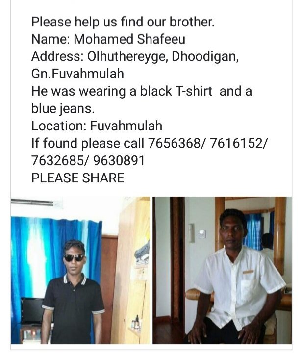 Ulvaan's tweet photo. Mohamed shafeeu 
Olhuthereyge, Dhoondigam, GN.Fuvahmulah
Vani 2017 Vana Aharu Veenuvi Eh Neygi Gellifa. Mi Massala Alun  Balaadhinumah @PoliceMv Ah Dhannavaalan. 
 @isse_saeed  @Ixxath1515  @Isthiri  @Huzam https://t.co/bYNSeV2Cbp