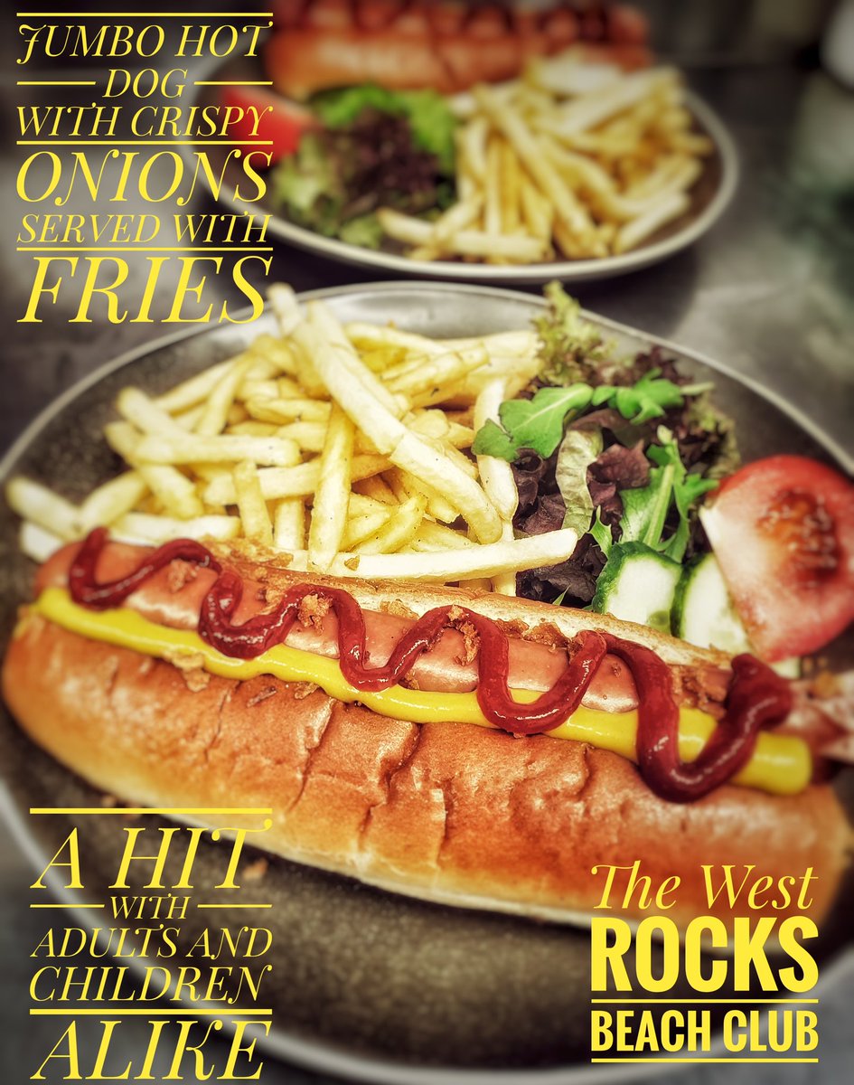 WRBeachClub's tweet photo. Our 7.5 inch hot dog served with crispy onions and fries.

THE HUNGER BUSTER

#westrocksbeachclub #jumbohotdog #beachclub #cafe #seaview #eastbourne #seafront https://t.co/KtIN42PfXw