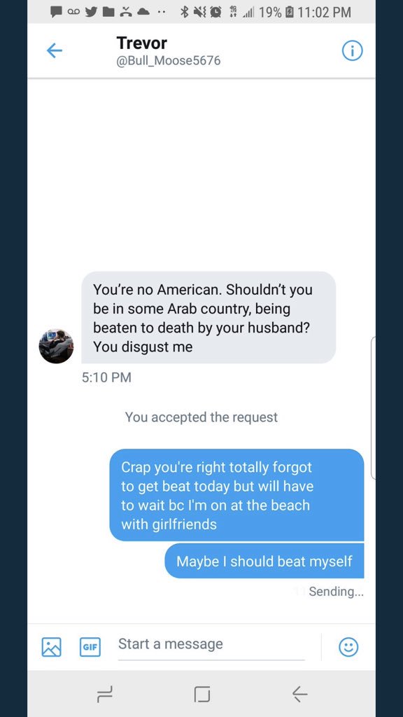 muchtoofoolish's tweet photo. @TwitterSupport this guy is sending HATE-FULL private messages to people of other races & religions.
#PleaseBan: @Bull_Moose5676 https://t.co/Pijo9N1OuW