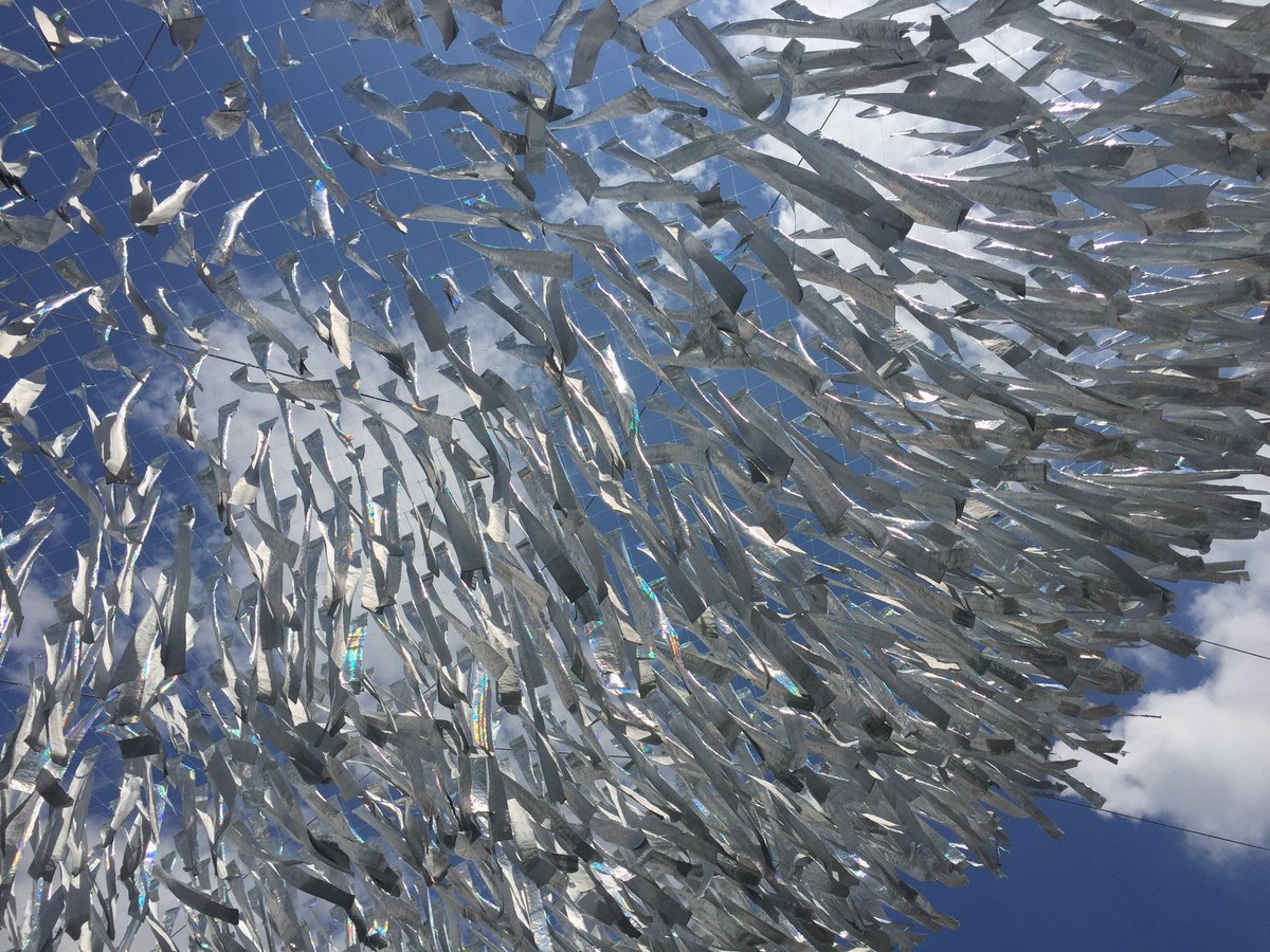 jenwilsonkc's tweet photo. Feels like being immersed in a shimmering ocean wave or a flock of silvery birds. Kinetic sculpture @UnionStationKC @Poetic_Kinetics #reflectingmotionkc https://t.co/vk82K9SDu6