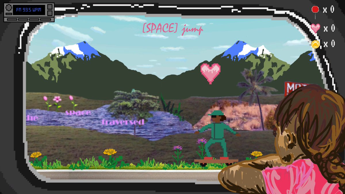 girl_debord's tweet photo. My game Out the Window is now available to play on @itchio! Relive the car trips of your youth, complete with an imaginary companion to run beside your car, gas station snacks, and multiple radio stations!

https://t.co/6Jrr8v7Cm3 https://t.co/e7OTmk2W5X