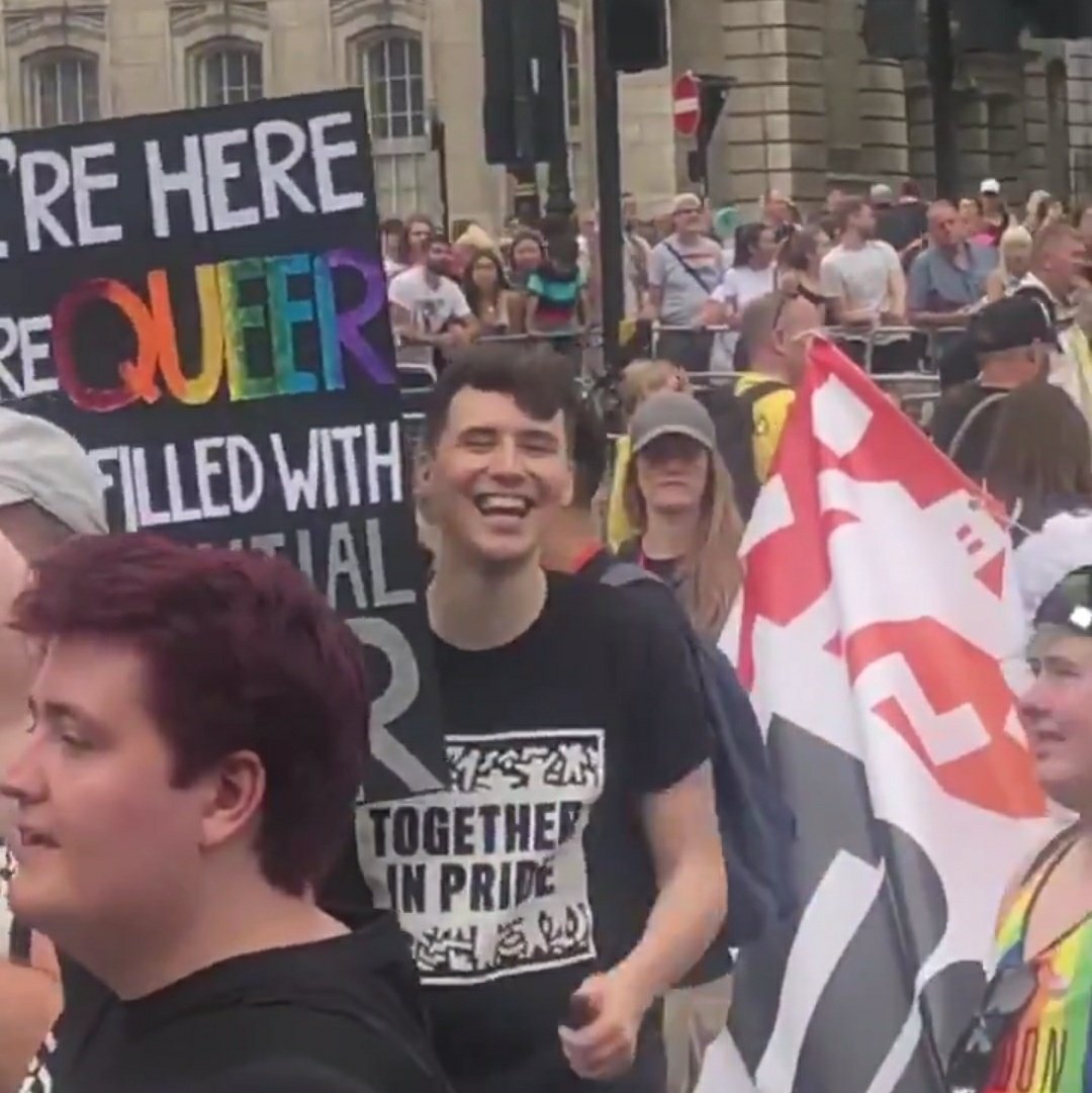 RenQued's tweet photo. Heres a cute picture someone got of him,,, hes so cute #DanAtPride https://t.co/rKtJrmnigo