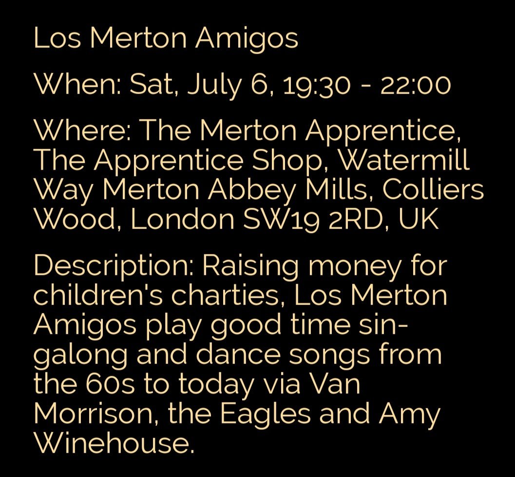 Live music this evening indoors 'Los Merton Amigos', raising money for children's charities. #collierswood #livemusic @mertonabbeymill @WimbledonScene @SWLondonmums @MumsnetMerton