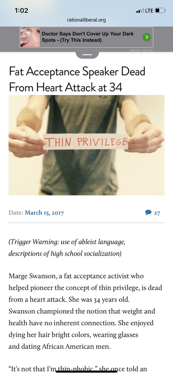Prune Juice77 On Twitter Marge Swanson A Fat Acceptance Activist Dies From Heart Attack At 34 In 2017 And We Still Haven T Learned Being Fat And Over Weight Is It Healthy Fyi