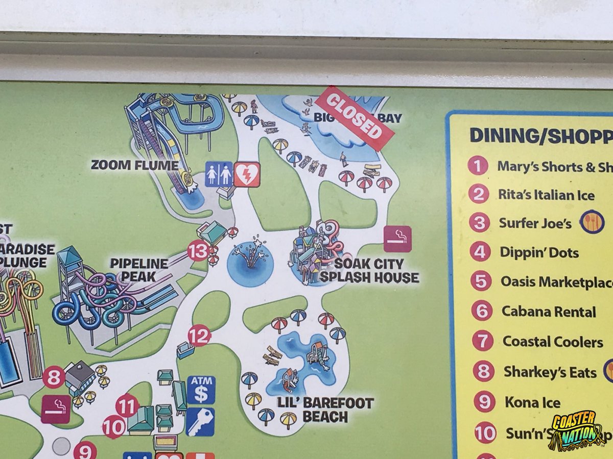 Coaster_Nation's tweet photo. Big Wave Bay has officially been marked as “Closed” on the the in-park sign at #KingsDominion’s Soak City Waterpark. 😞 🌊 ☀️

#RIPBWB #CoasterNation https://t.co/PRJrBgec3a