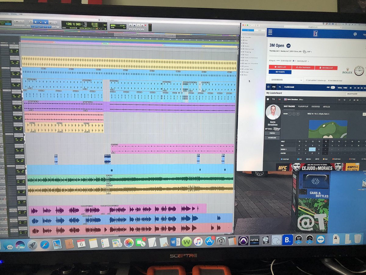 paulcolman's tweet photo. Studio Saturday. Working on a new tune and following Kevin Streelman on PGA tour #streels #protools @streelman54 https://t.co/RkvE5cpv95