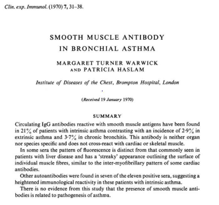 AntiSmooth Muscle Antibody is:
1⃣Found in many but not all patients w/autoimmune hep
2⃣Found in 4% of people w/elevated liver enzymes(Fig1)
3⃣Found in 4% of people w/#NASH &amp; not a/w worse disease(Fig2) 
4⃣Also ppl w/asthma!(Fig3)
Bonus: ANA found in up to 1 in 3 ppl w/NASH