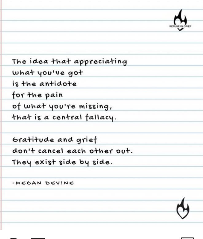 HannahClinPsyc's tweet photo. 186/365: more wise words from @refugeingrief; we can feel multiple things at the same time. Feeling gratitude doesn’t stop us from feeling pain, but it can help us to acknowledge our full experience and to regulate our threat brain #365daysofcompassion #multipleselves https://t.co/XZT43gnUDu