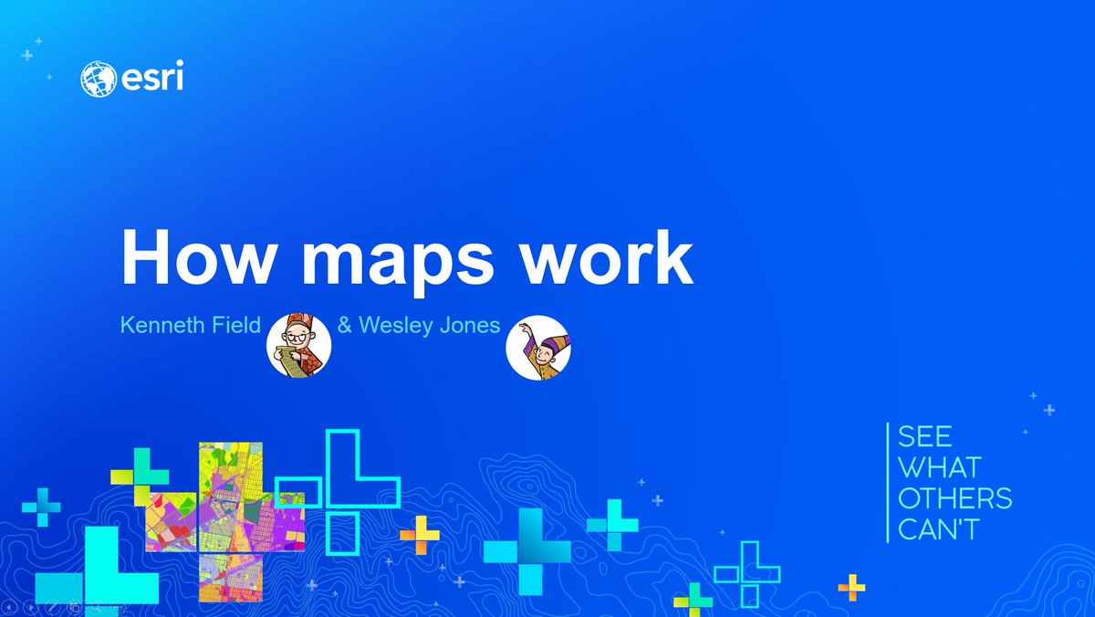 kennethfield's tweet photo. It's map time! Join @wesleytjones and I for "How Maps Work", an introduction to the principles of good cartography where we help you become a smarter map maker. Thur 14:30 Room 02 #EsriUC #mapsmarter https://t.co/wrncyJX7HC