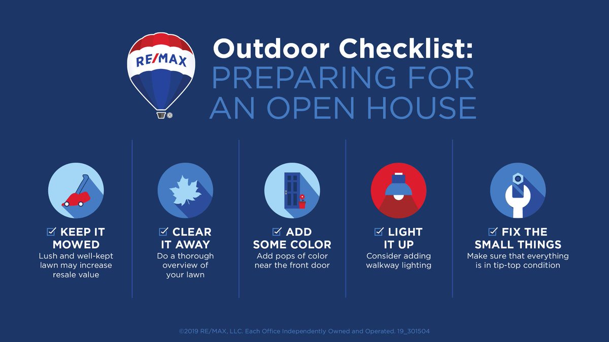 remax's tweet photo. Getting ready for an open house? Check out this checklist to get ready. #Checklist #DIY #Outdoors #OpenHouse 🏠 https://t.co/mdOIgaZjL8