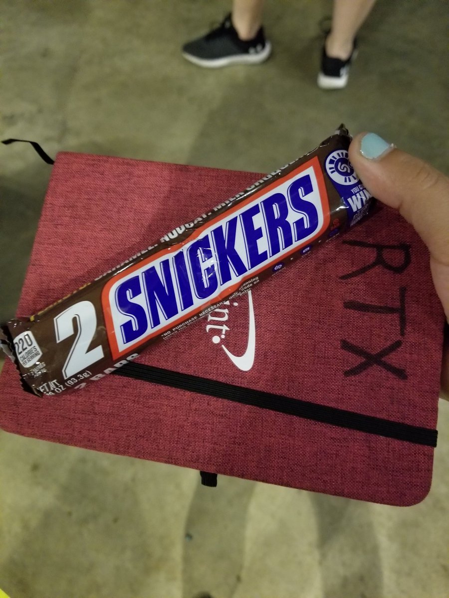 Nattie157's tweet photo. Shout out to the attendee who was the RT Podcast panel and heard me say I was hungry and gave me a Snickers bar. Thank you for feeding your local Guardian!! I love the RT community ❤️🍫😘 #RTX2019 #RTXAustin2019 #RTXGUARDIAN @RoosterTeeth @RTXEvent @rtx https://t.co/qjlJcix2r9