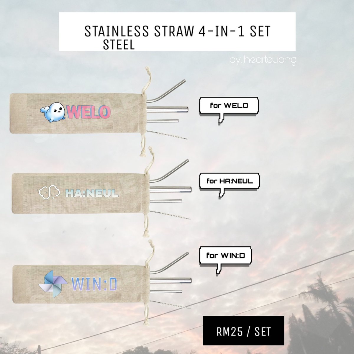 hearteuong's tweet photo. [STAINLESS STEEL STRAW 4-IN-1 POUCH SET]
✅WELO
✅HA:NEUL
✅WIN:D
💰RM25 / set 
•3 type of straw &amp; 1 brush included
•Freegifts will be given ♡
•First 10, will receive special gift ♡
Dateline - 10/7/2019, 5PM
DM to place your order^^
#kimjaehwaninkl #eternityinkl https://t.co/EIJYO7FOIv