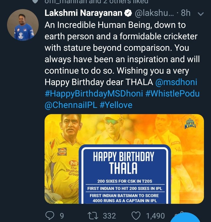 Lakshmi Narayanan.. CSK Supporting Staff wishes!  #HappyBirthdayDhoni