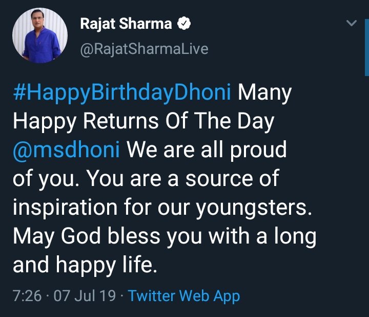 Indian TV Chairman Rajat Sharma wishes!  #HappyBirthdayDhoni
