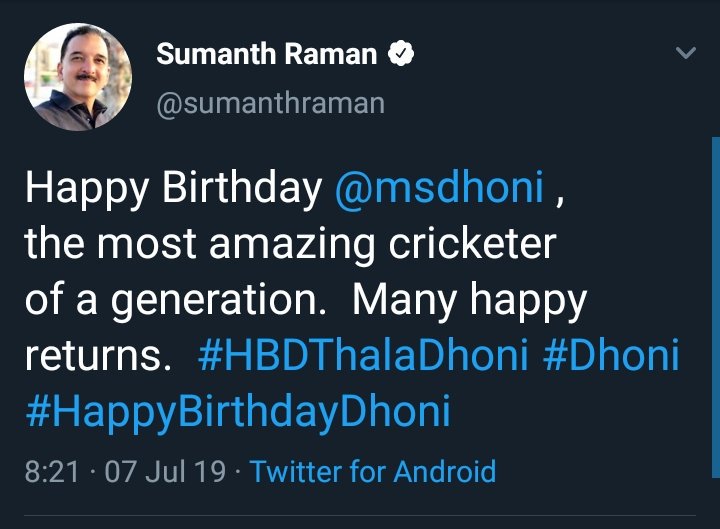 Sumanth Raman Ji wishes!  #HappyBirthdayDhoni