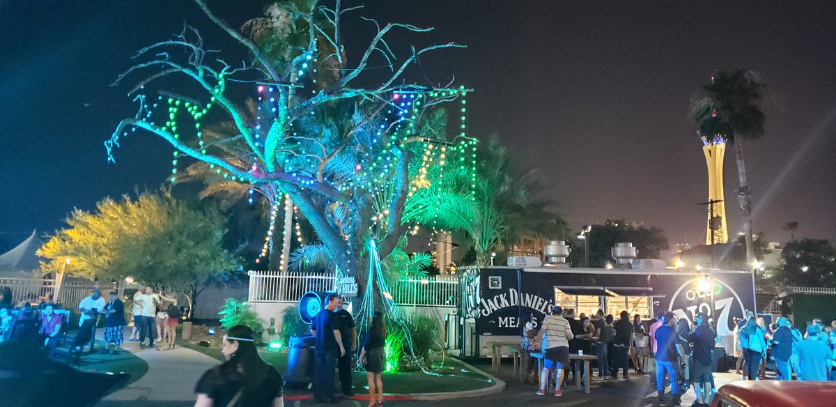 rkachelriess's tweet photo. Just realized a palm tree is blocking my view of @stratvegas but last night's @JackDaniels_US #HouseNo7 pop-up party was still awesome. Night #2 coming up @TBHotelVegas #Vegas https://t.co/YtiRonWWuu