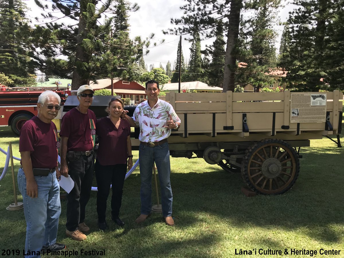 Aloha from the 2019 Lāna‘i Pineapple Festival and the Lāna‘i Culture &amp; Heritage Center. Avery truck and 1964 Fire Truck. Mahalo <a href="/RepDeCoite/">Rep. Lynn DeCoite</a> @kaikahele