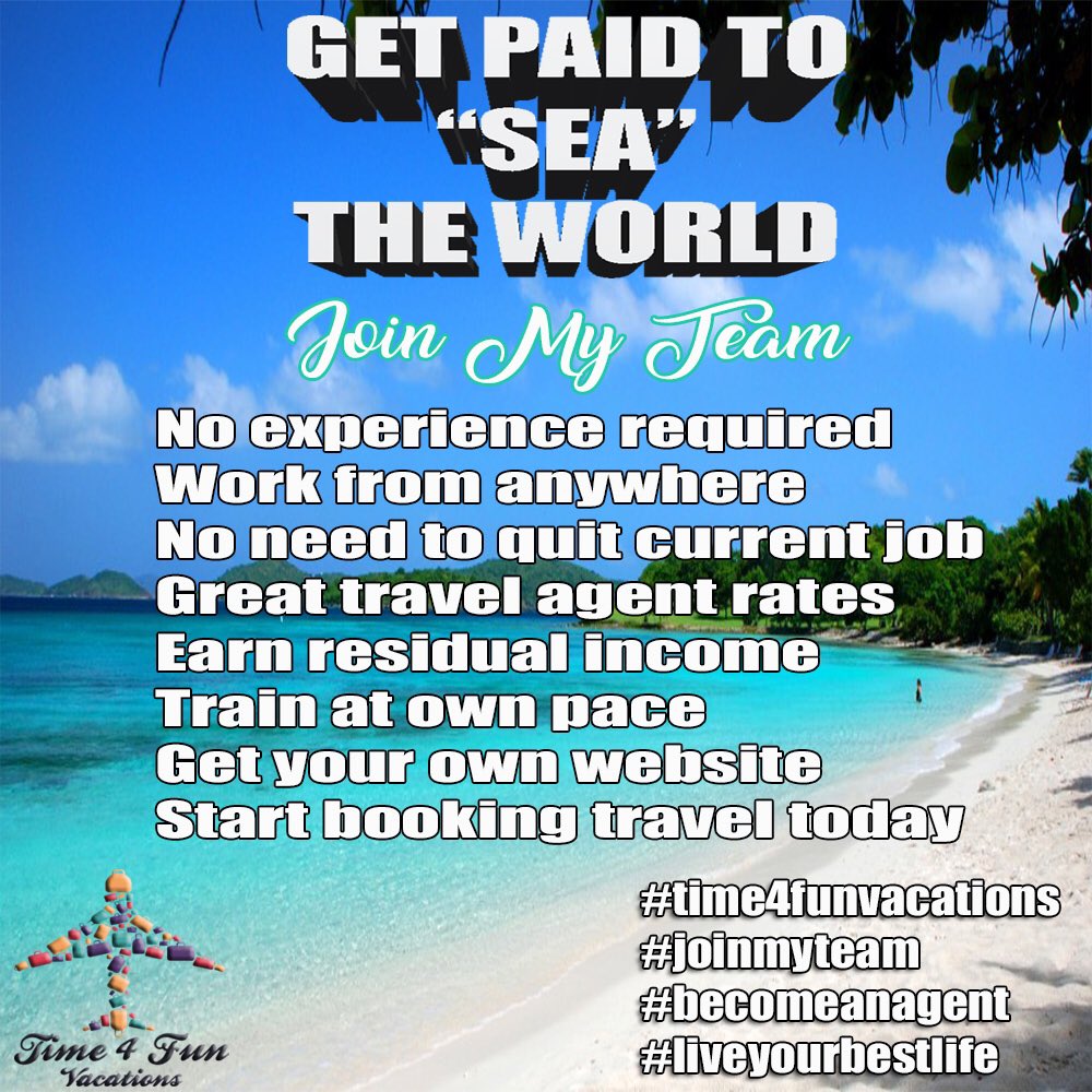 Join my team!!! Email me at time4funvacations@gmail.com #time4funvacations #becomeanagent #inteletravel #independenttravelagents #residualincome #earnwhileyoulearn #travelagents #travelers #traveladvisors #travelagentsrock #travelagentswanted #travelawards #entrepreneurlife