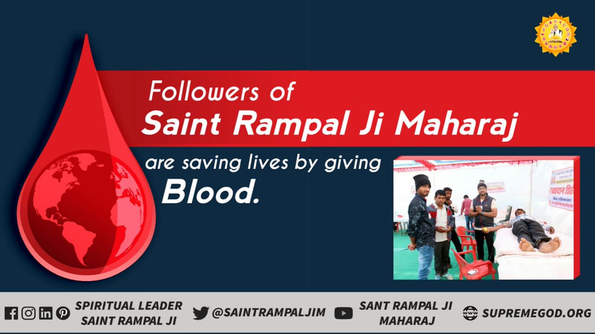 SatlokChannel's tweet photo. Saint Rampal Ji Maharaj teaches His followers not to give or accept material gifts.
Rather they believe in giving the gift of life.
Like the Life - saving gift of blood.
#BloodForHumanity https://t.co/r9sf8xSh6n