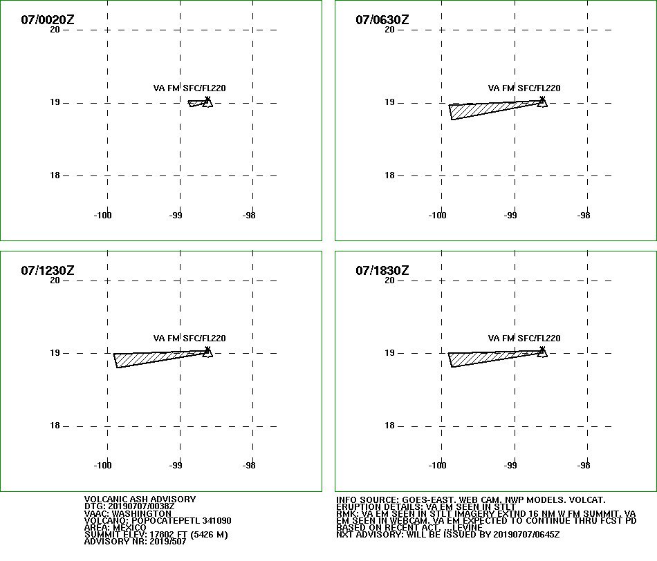 WashVAAC's tweet image. #VAACWashington issued a #volcanicash advisory for emissions from #Popocatépetl #volcano in #Mexico.  Please visit the website for more information: ssd.noaa.gov/VAAC/ARCH19/PO…