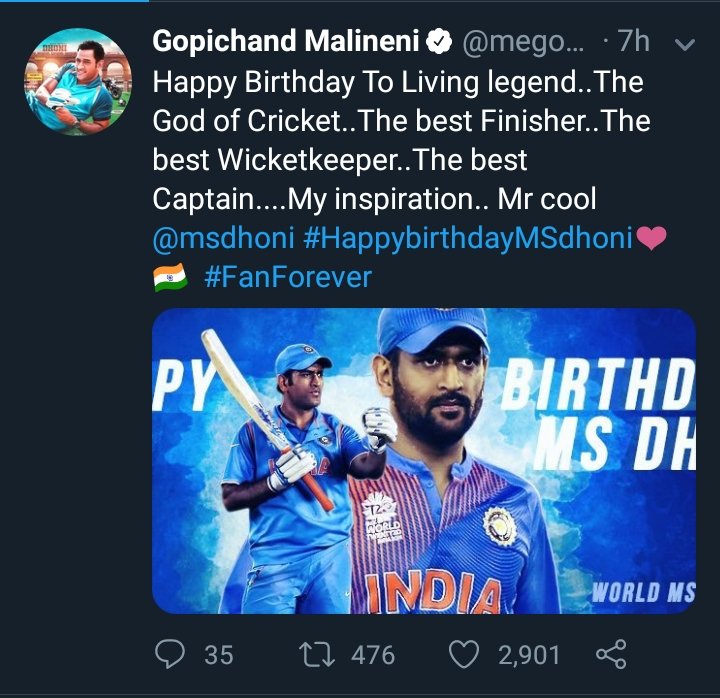  @megopichand anna !! One of the purest souls to admire Dhoni. Always love you anna.. May you keep showering your love towards him.. We keep support you & ur movies  best wishes..!!  #HappyBirthdayDhoni