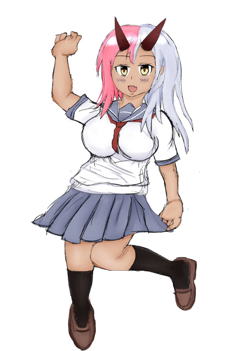 シグマさんちの双子ちゃん＋ヤチカちゃんの融合絵できました！髪色分けるの楽しかった
